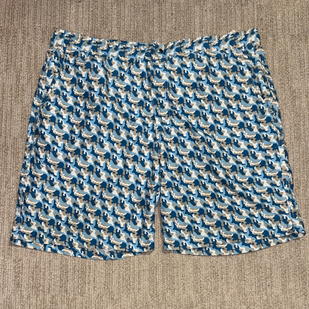 Peter Millar Mens Size XL Blue Sea Camo Mesh Swim Hybrid Trunks Performance